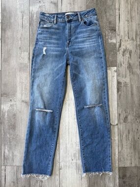 Hidden Jeans 27 Distressed Straight Leg Raw Hem Cropped Denim 28” Inseam